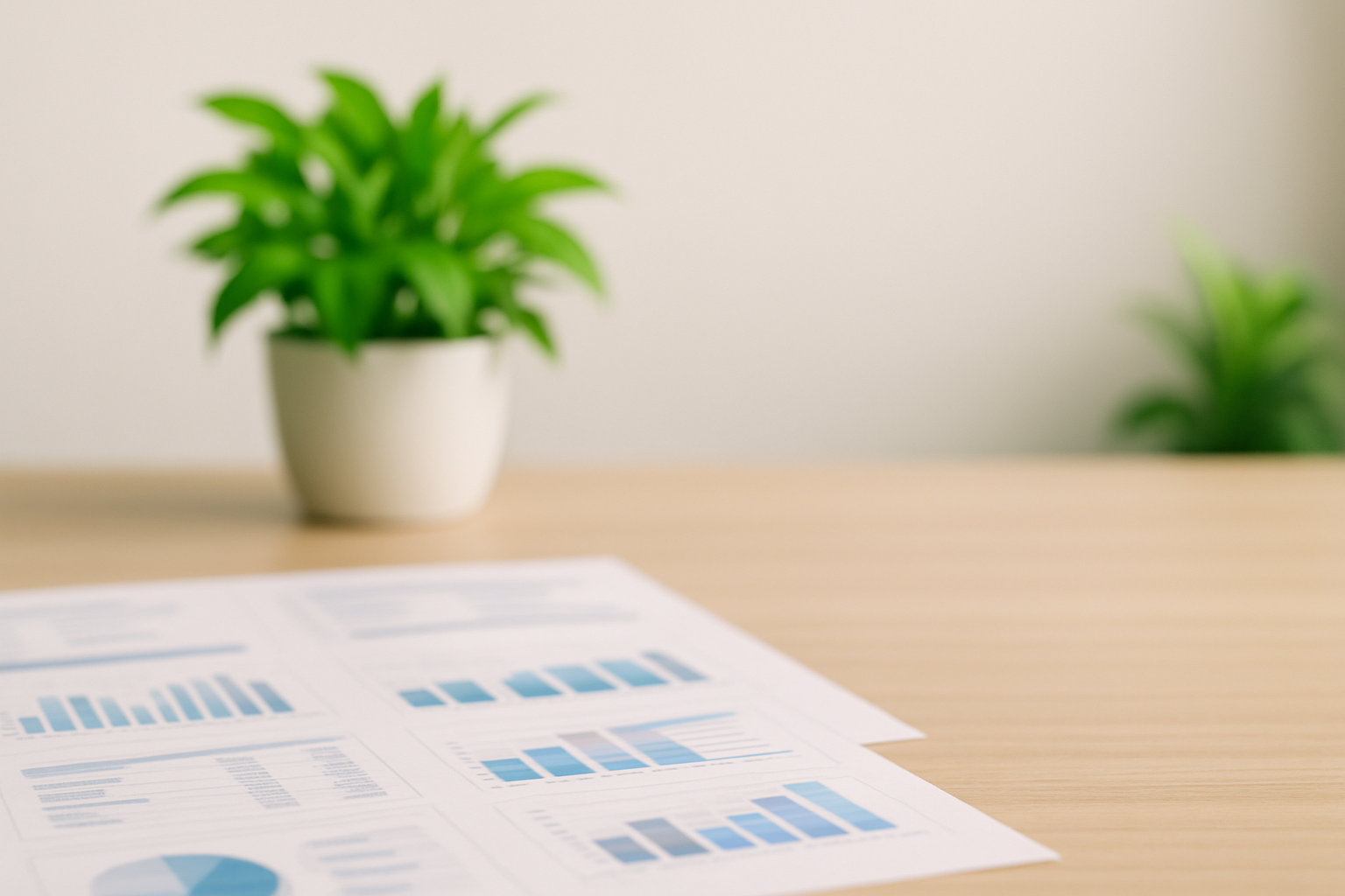 Dining table with a folder of financial summaries